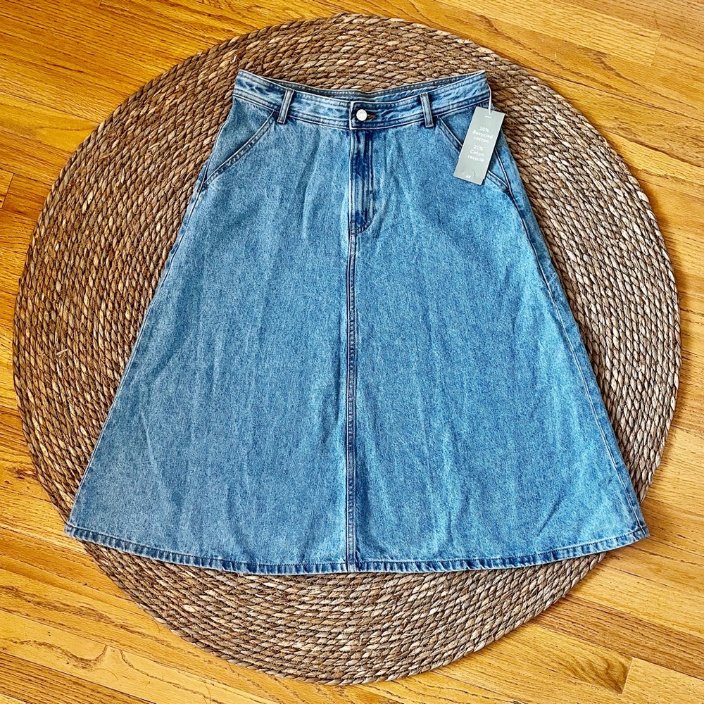 H&M recycled Cotton denim A-line long skirt sz 8